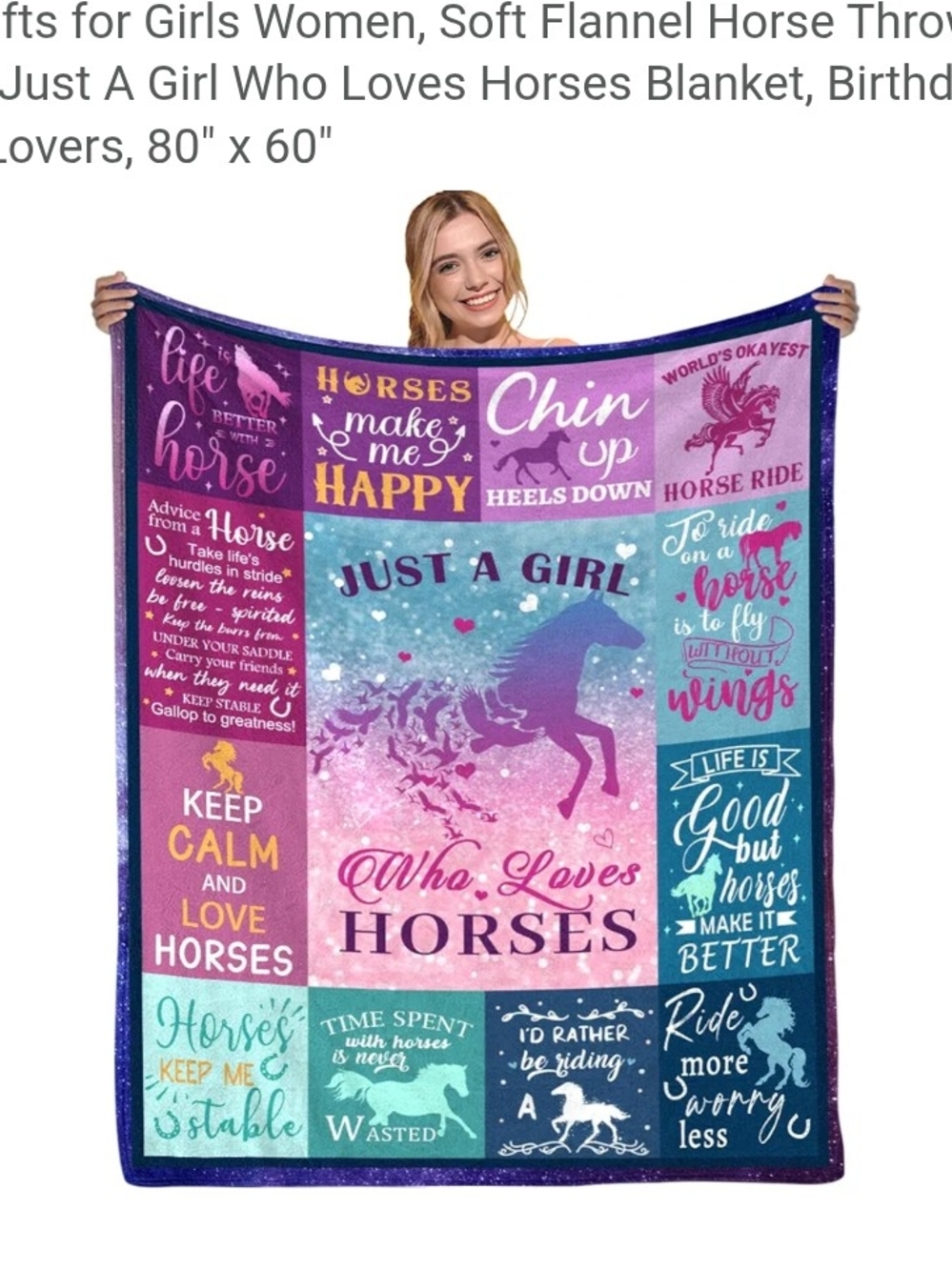 3/$14Just A Girl Who Loves Horses  Throw Blanket